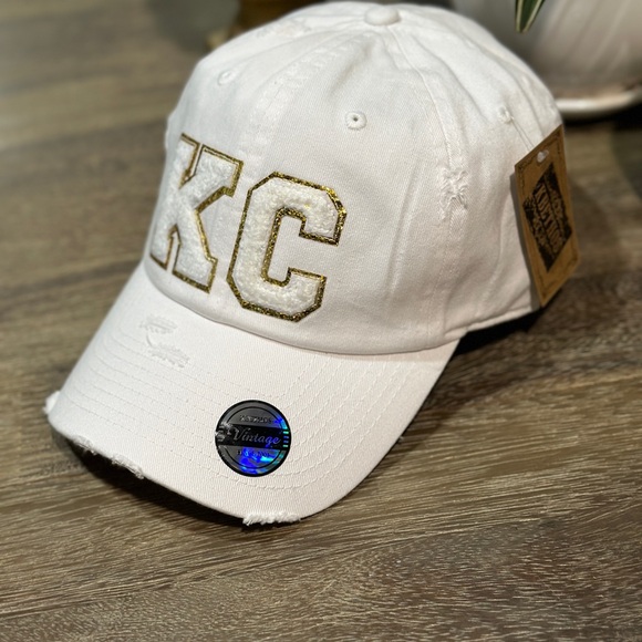 Super cute white KC hat with small white and gold chenille letters - Picture 4 of 6
